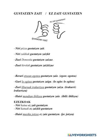 Gustatzen zait Ez zait gustatzen