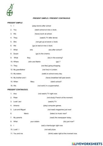 ENGLISH 6 P simple - continuous