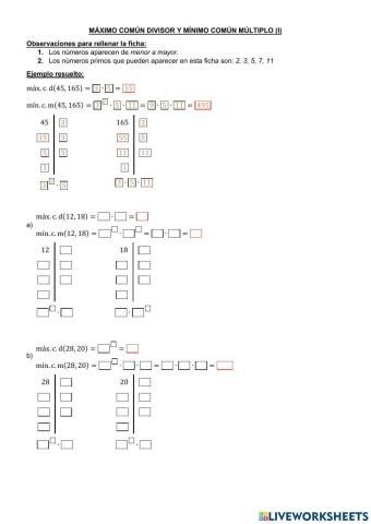 Máximo común divisor y mínimo común múltiplo (I)