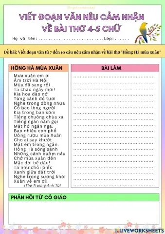 Viet cam nhan ve bai tho 4-5 chu