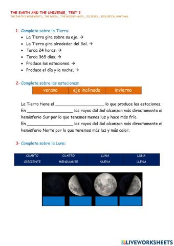 Movimientos de la tierra, la luna cambios en la naturaleza