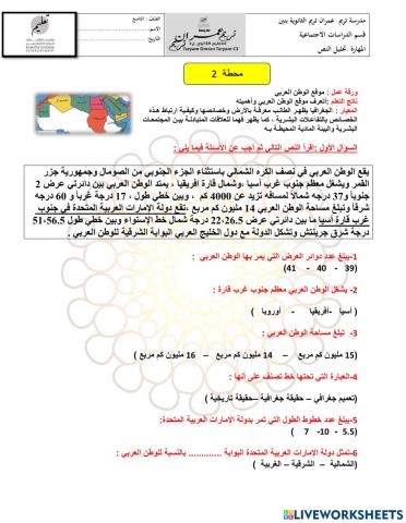 موقع الوطن العربي واهميته  -