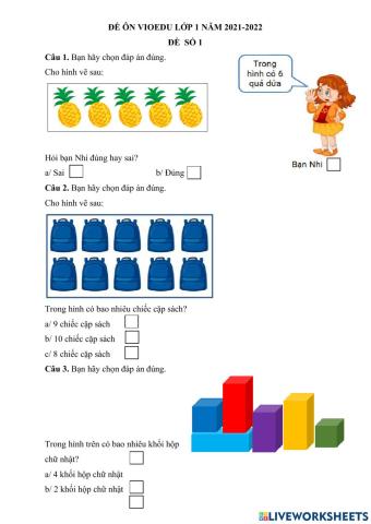 Toán vioedu lớp 1 đề 2