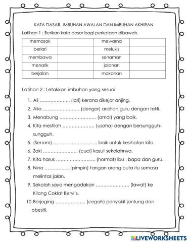 Latihan Kata Berimbuhan