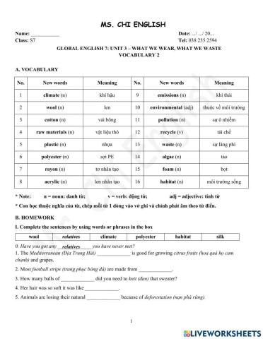 Foreign Teacher - S7 - Week 9 - U3 - Vocabulary 2