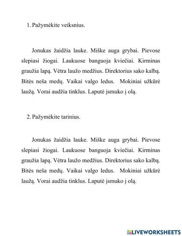 Pažymėkite veiksnius ir tarinius