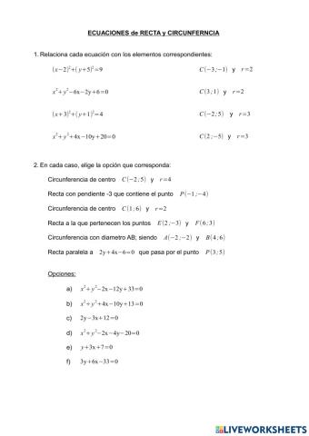 Ecuaciones de recta y circunferencia