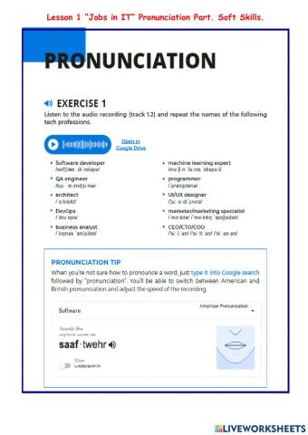 Lesson 1 -Jobs in IT- Pronuncioation and Soft Skills