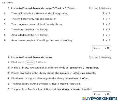 3rd Grade Listening Unit 1