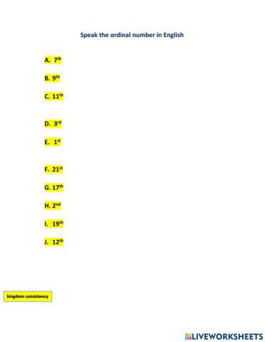 Ordinal NUMBERS Speaking