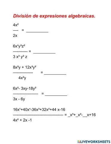 División de expresiones algebraicas