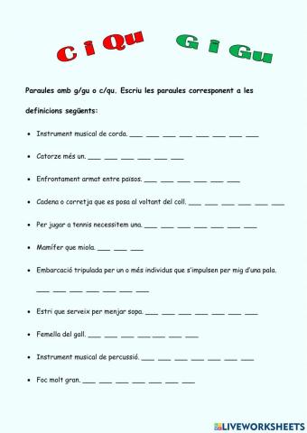 Paraules amb c-qu i g-gu