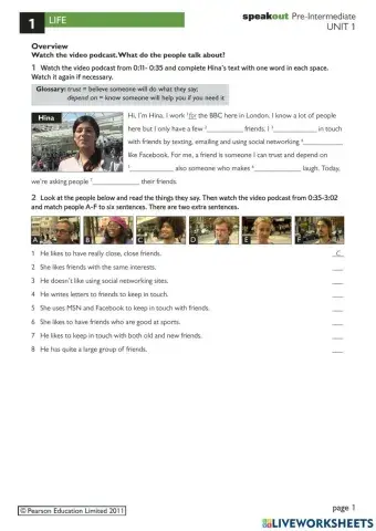 Speak Out B1 Unit 1 Interview