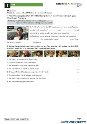 Speak Out B1 Unit 1 Interview