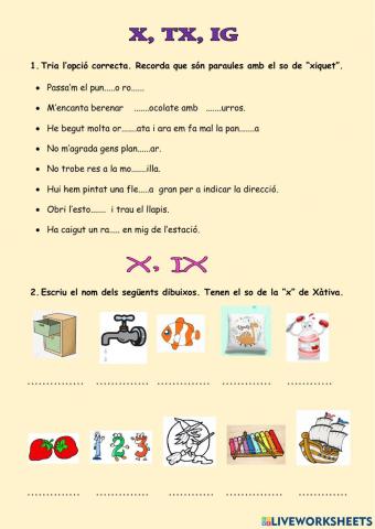 Paraules amb x-tx-ig  i amb x-ix