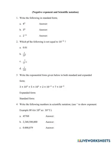 Negative Exponent and Scientific Notation