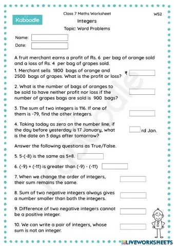Integers (Word Problems)