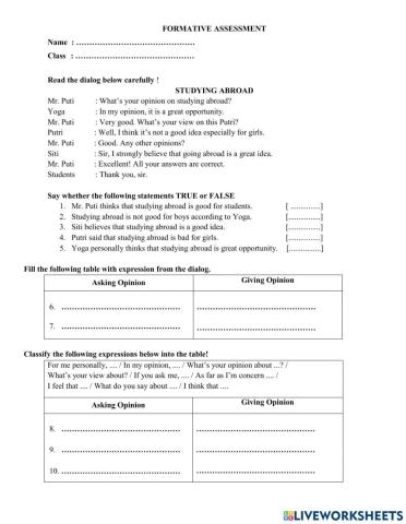 Asking and Giving opinion