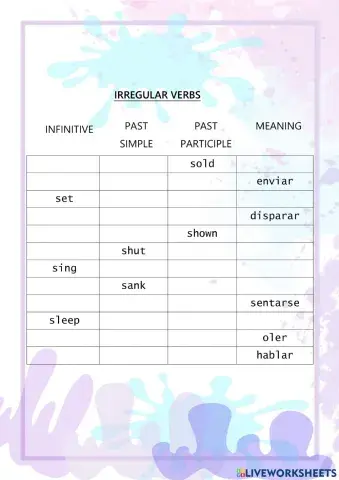 Verbos irregulares en inglés hoja 6