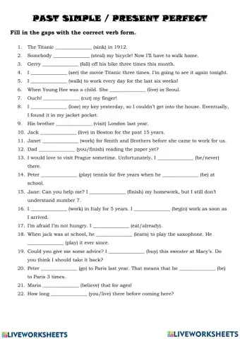 Comparison Present Perfect and past perfect