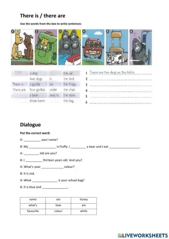 Grammar exercises ESL (plural, prepositions, dialogue)