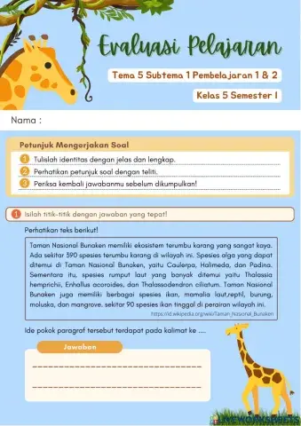 Soal Evaluasi Kelas 5 Tema 5 St1 Pb1&2