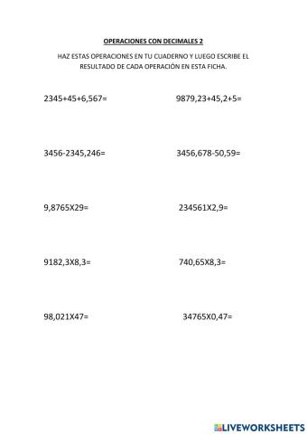 OPERACIONES CON DECIMALES 2
