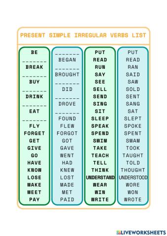 Exam irregular verbs past simple