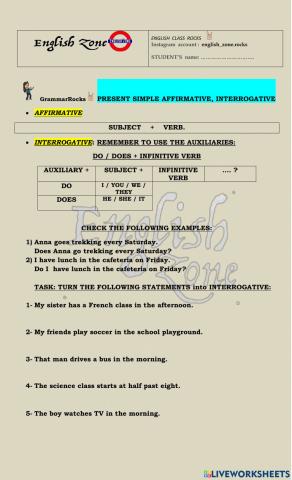 Present simple affirmative, interrogative