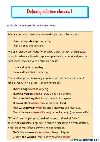 Defining relative clauses 1