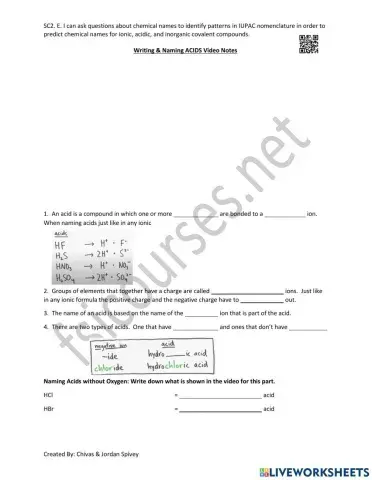 Writing & Naming Acids Video Notes