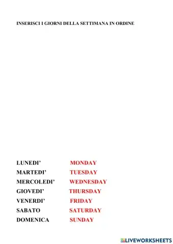 Ordina i giorni della settimana