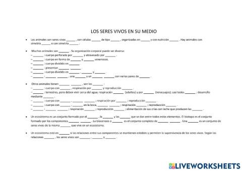 Los seres vivos en su medio. Las relaciones alimentarias. Las características de los vertebrados