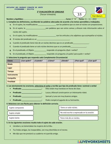 2° EVALUACIÓN DE LENGUAJE
