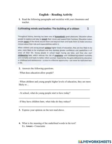 English - Reading Activity