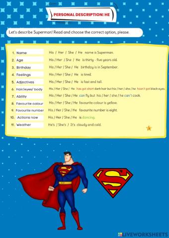 3.Personal description:He