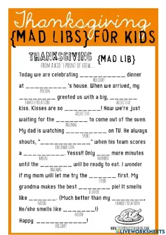 Thanksgiving Mad Libs