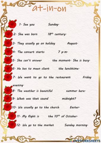 At-in-on - prepositions of time