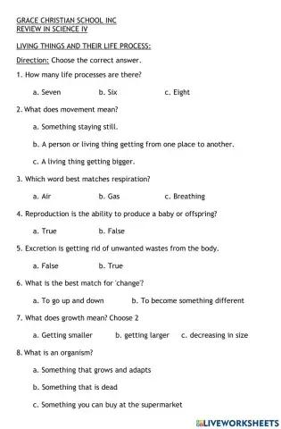 Life processes of living things