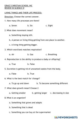 Life processes of living things