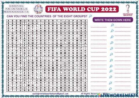 Wordl Cup wordsearch