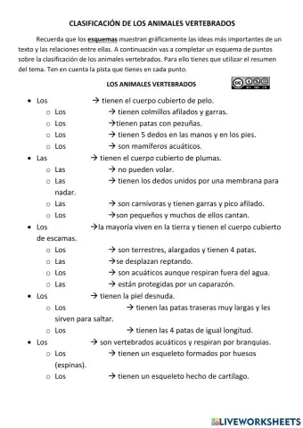 Clasificación de los animales vertebrados