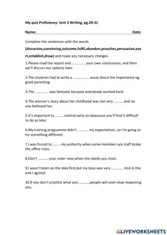 My quiz Proficiency: Unit 3 Writing, pg.29-31
