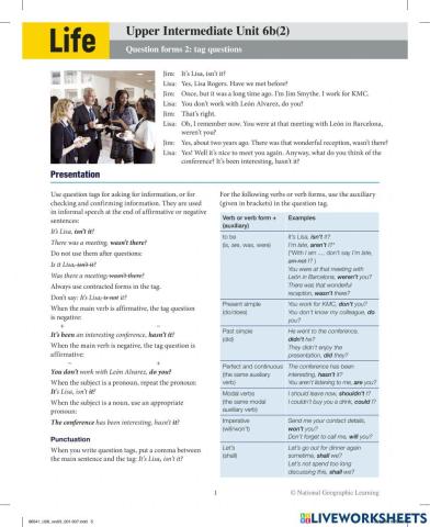 6b Question forms 2: tag questions