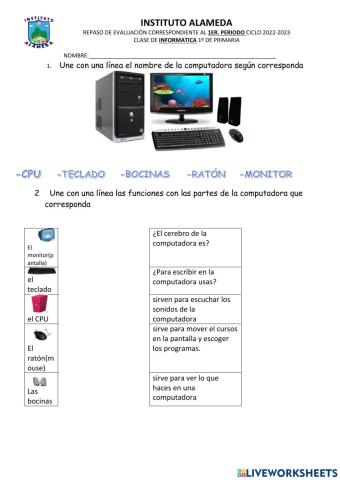 repaso de evaluacion 1ro. primaria clase informática 