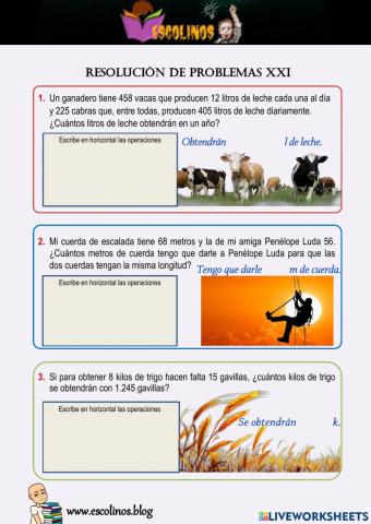 Matemáticas 5º. Resolución de problemas XXI