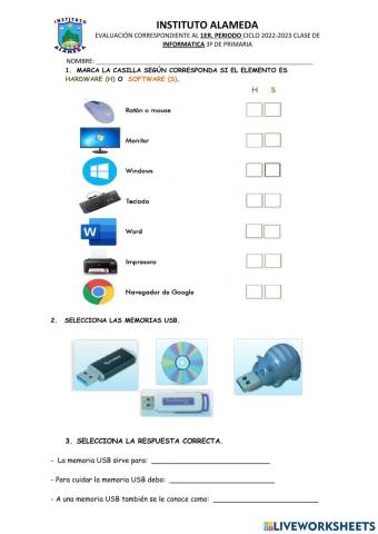 Examen 1er.periodo 3º de primarioa