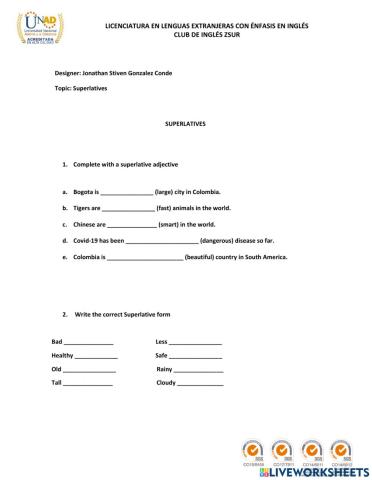 Superlatives exercise