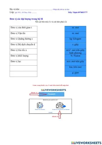 Đơn vị các đại lượng vật lí