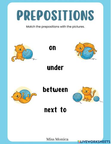 Preposition on, under, between, next to